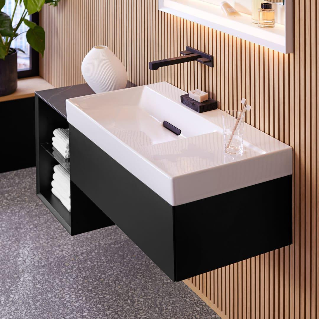 Geberit ONE Waschtisch 90x48 cm CleanDrain, Ablage rechts, ohne Hahnloch, KeraTect weiß