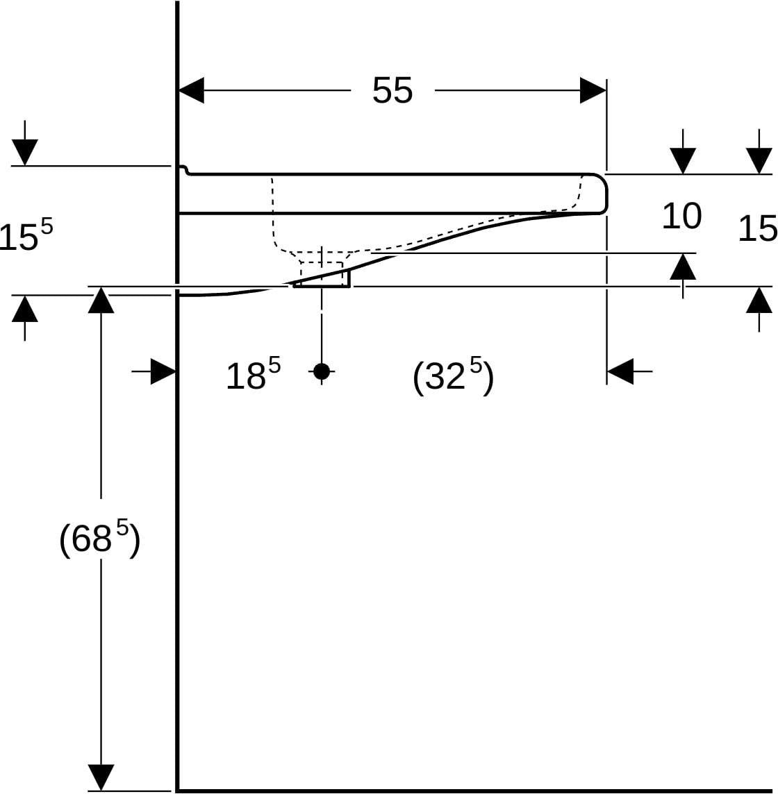 Geberit Renova Comfort WT eckig, barrierefrei 75x55cm, mit Hahnloch und Überlauf, weiß