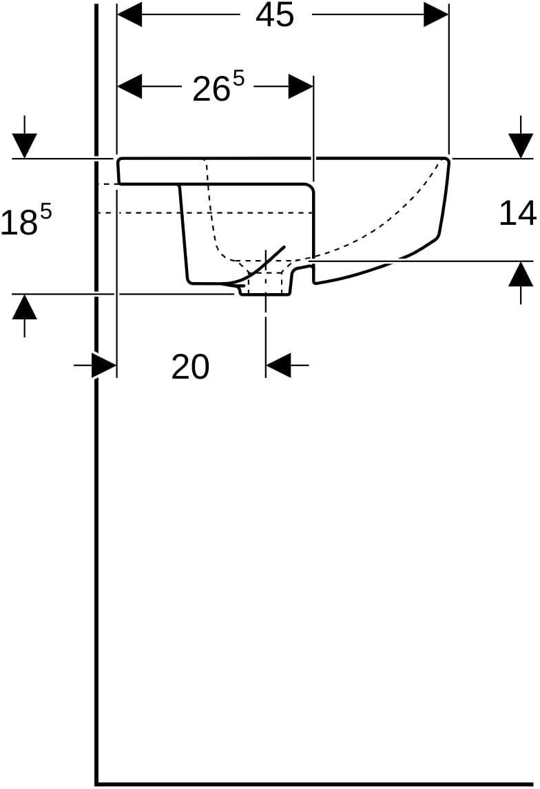 Geberit VariForm Halbeinbauwaschtisch 55x45 cm mit Hahnloch und Überlauf in Weiß
