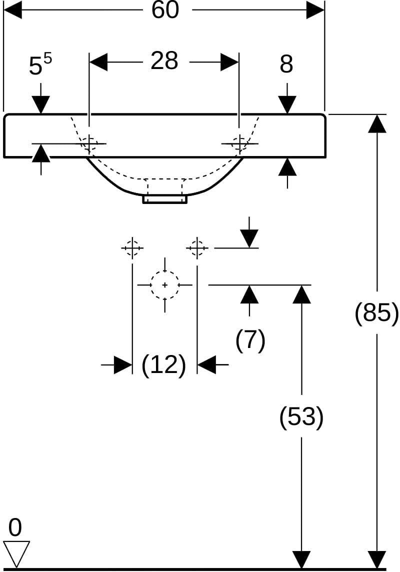 Geberit Preciosa II Waschtisch 60x50 cm mit Ablagefläche und Hahnloch, weiß