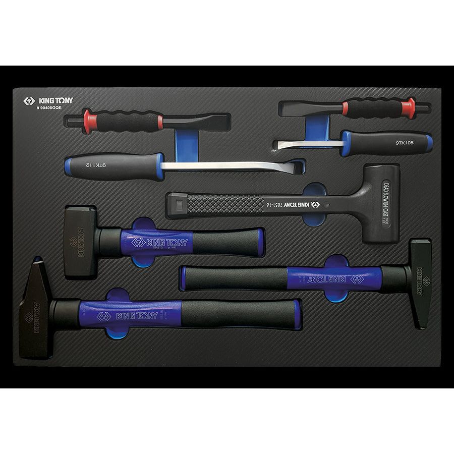KING TONY Profi-Werkzeuge - Hammer, Meißel und Krafthebel-Set, EVAWAVE - 8 tlg. 990408GQE