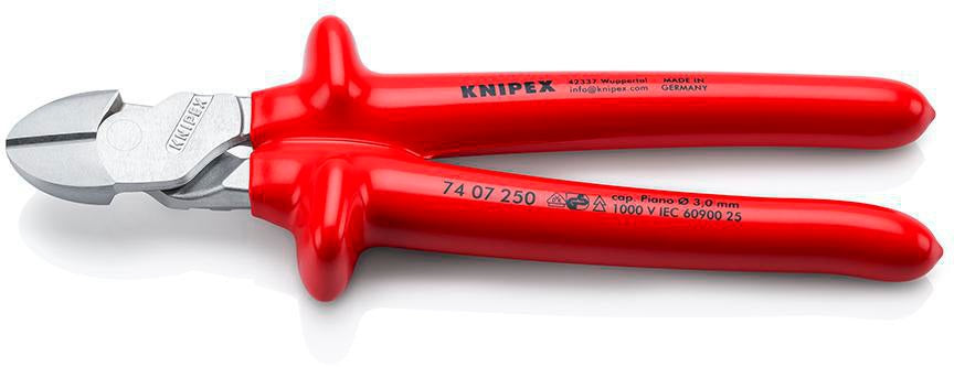 KNIPEX Kraftseitenschneider VDE 250 mm – 20 % Kraftersparnis, isoliert bis 1000 V