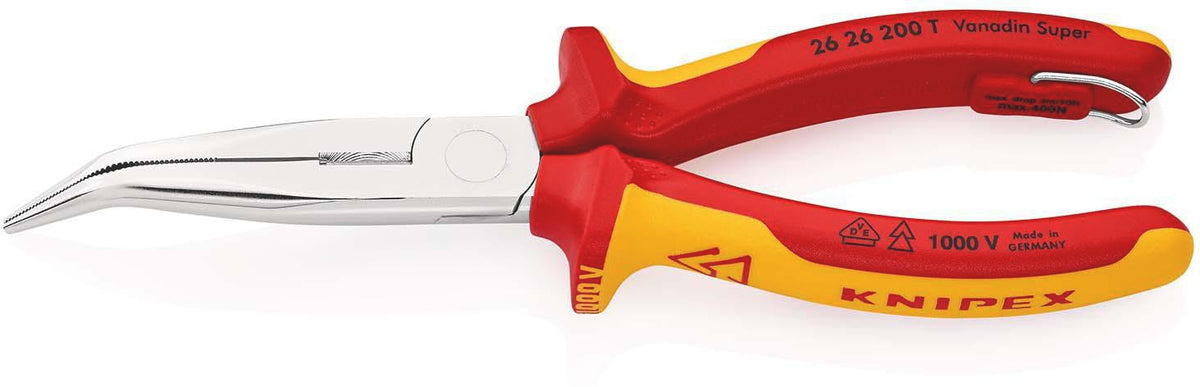 KNIPEX Flachrundzange 40° gewinkelt VDE 160 mm – Storchenschnabelzange mit Schneide