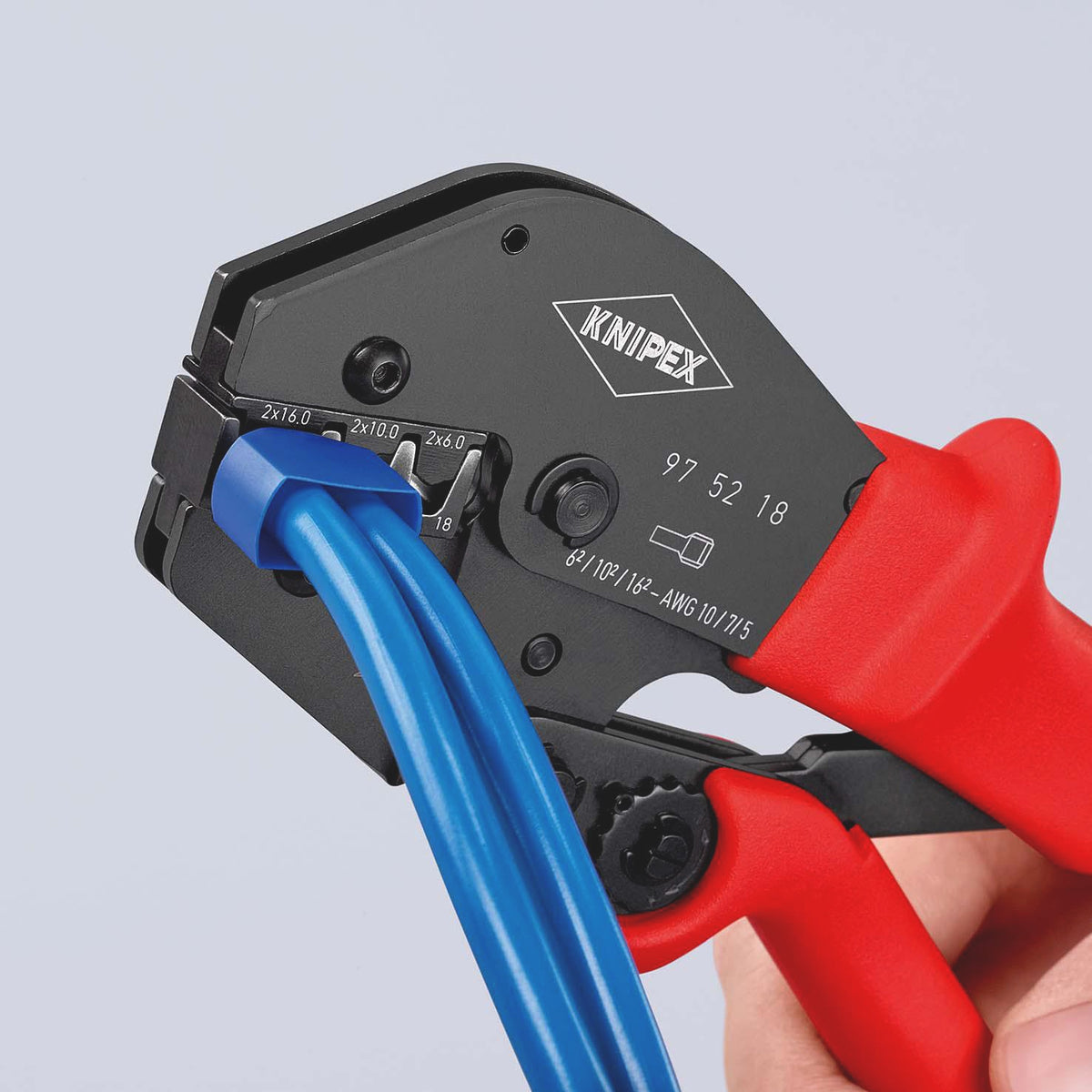 KNIPEX Crimpzange 250 mm – Für unisolierte Kabelschuhe und Verbinder, 2x6, 2x10, 2x16 mm²