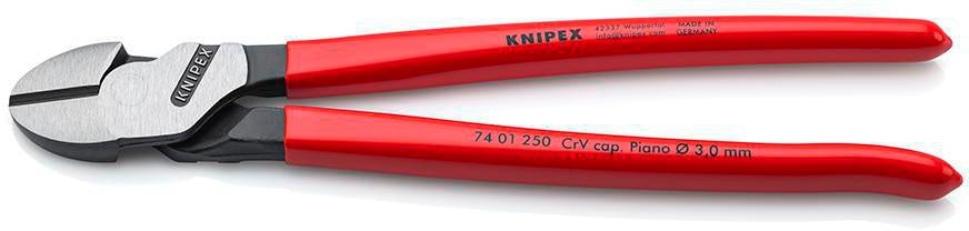 KNIPEX Kraftseitenschneider 140 mm poliert Form 0 – 20 % Kraftersparnis, Kunststoffüberzug