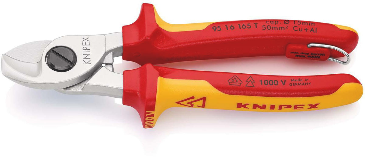 KNIPEX Kabelschere 165 mm VDE-isoliert, verchromter Kopf, Mehrkomponenten-Hüllen, Form 2