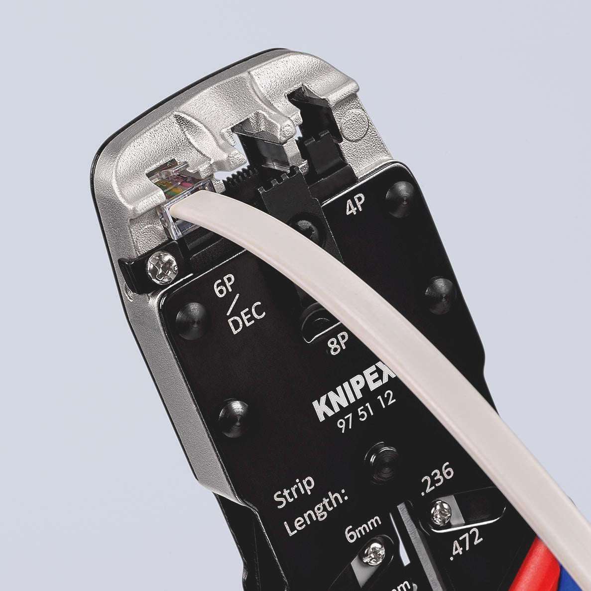 KNIPEX Crimpzange für Westernstecker RJ 10/11/12/45, 200 mm, mit Schneid- und Abmantelfunktion