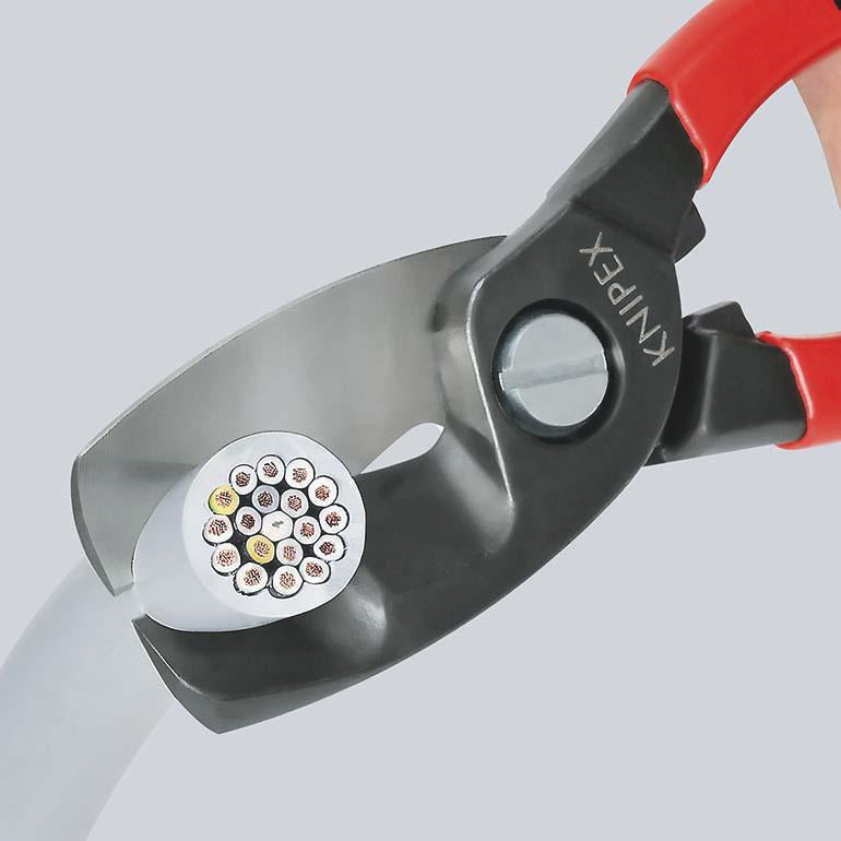 KNIPEX Kabelschere 200 mm Comfort-Griff – Doppelschneide für Kupfer- und Alukabel bis 20 mm Ø
