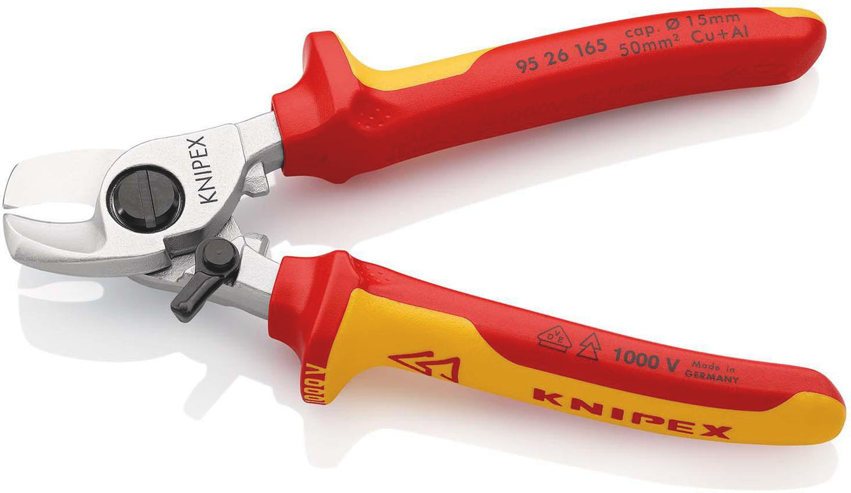 KNIPEX Kabelschere 165 mm VDE-isoliert, verchromter Kopf, Mehrkomponenten-Hüllen, Form 2