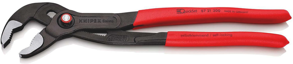 KNIPEX Cobra® Wasserpumpenzange 300 mm Quick Set – selbstklemmend, 30 Einstellpositionen, Spannweite 60 mm
