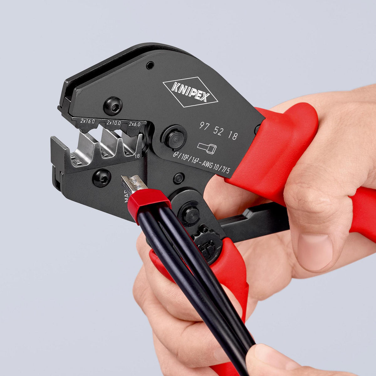 KNIPEX Crimpzange 250 mm – Für unisolierte Kabelschuhe und Verbinder, 2x6, 2x10, 2x16 mm²