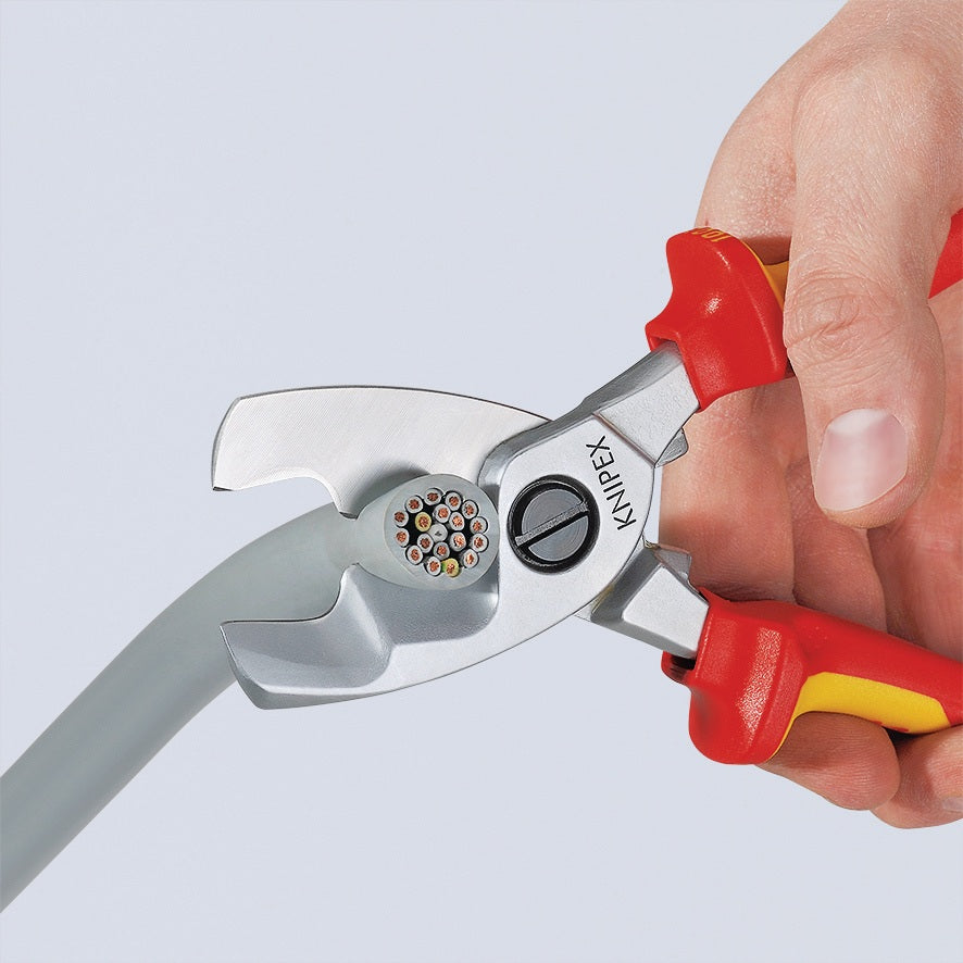 KNIPEX Kabelschere 200 mm VDE-isoliert bis 1000 V mit Doppelschneide für Kupfer- und Alukabel