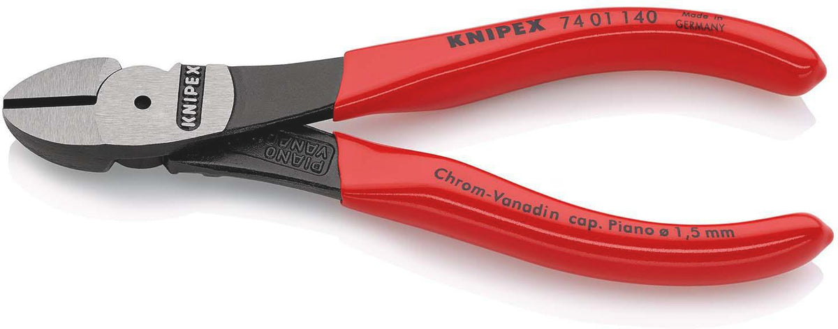 KNIPEX Kraftseitenschneider 140 mm poliert Form 0 – 20 % Kraftersparnis, Kunststoffüberzug