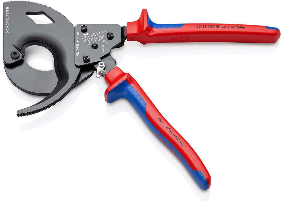 KNIPEX Kabelschneider 250 mm für Cu- und Al-Kabel bis 32 mm – Einhand-Ratschenprinzip