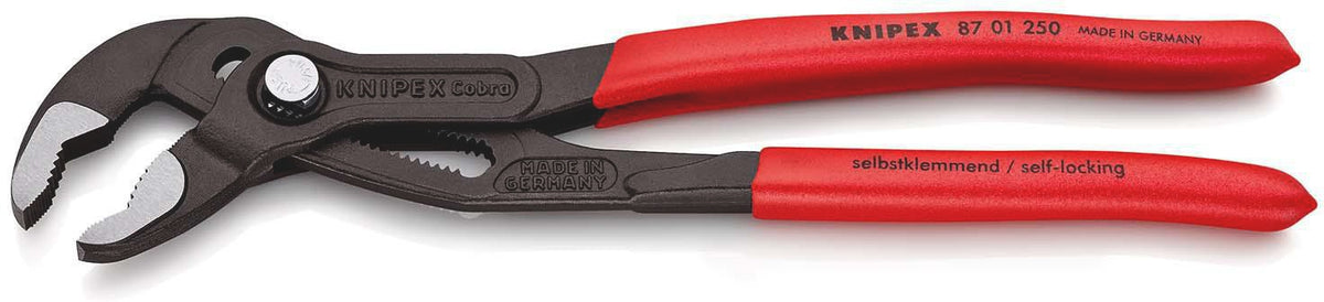KNIPEX Cobra® Wasserpumpenzange 300 mm Quick Set – selbstklemmend, 30 Einstellpositionen, Spannweite 60 mm