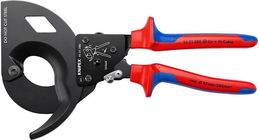 KNIPEX Kabelschneider 250 mm für Cu- und Al-Kabel bis 32 mm – Einhand-Ratschenprinzip