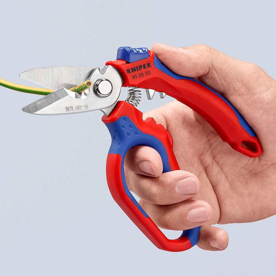 KNIPEX Elektriker-/Handwerkerschere 160 mm mit Mehrkomponenten-Hüllen und Crimpstellen