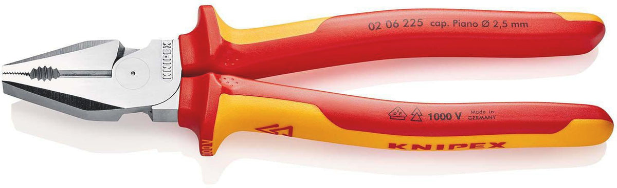 KNIPEX Kraftkombizange VDE 225 mm – 35 % Kraftersparnis, verchromt, Mehrkomponenten-Griff