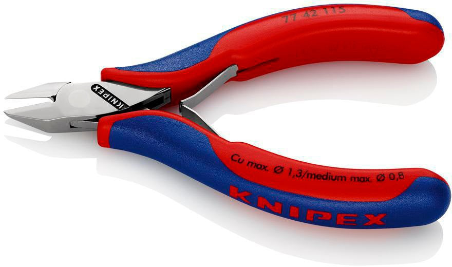 KNIPEX Elektronikseitenschneider 130 mm Form 0 mit Facette und 2K-Hülle, spiegelpolierter Kopf