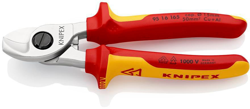 KNIPEX Kabelschere 165 mm VDE-isoliert, verchromter Kopf, Mehrkomponenten-Hüllen, Form 2