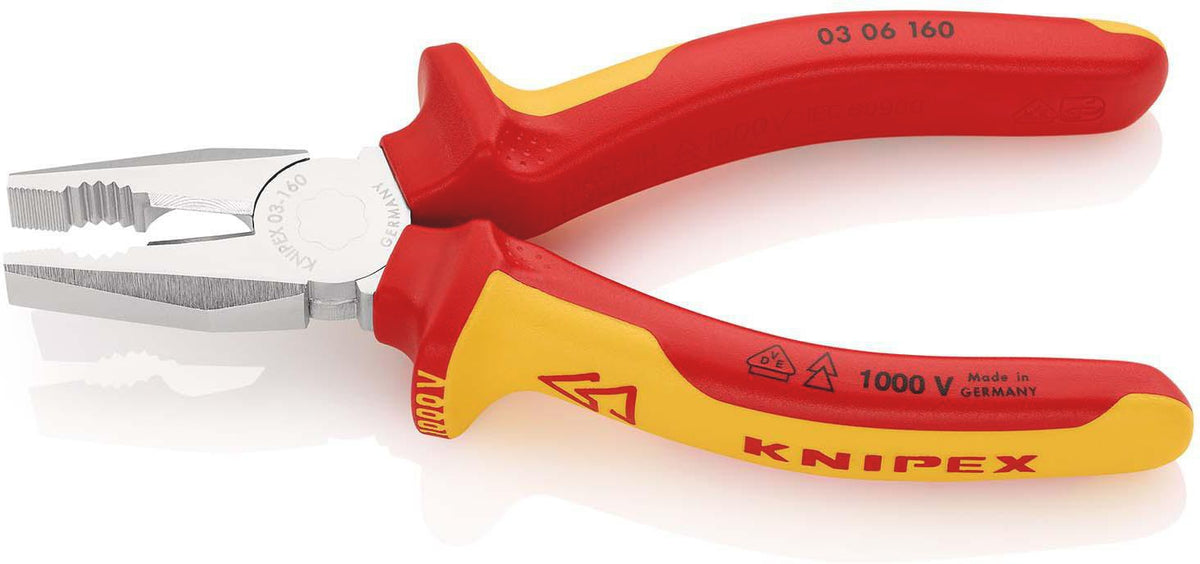 KNIPEX Kombizange VDE 160 mm mit Mehrkomponenten-Hüllen, verchromt, isoliert bis 1000 V