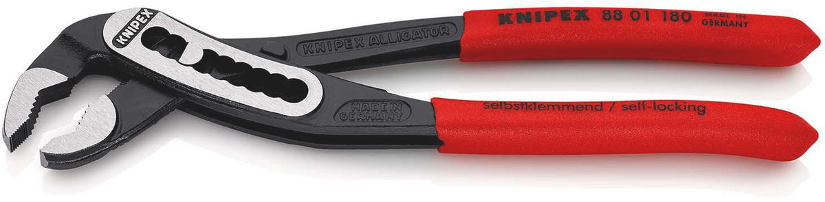 KNIPEX Wasserpumpenzange Alligator 180 mm mit Comfort-Griff und 9-fach Rastenverstellung