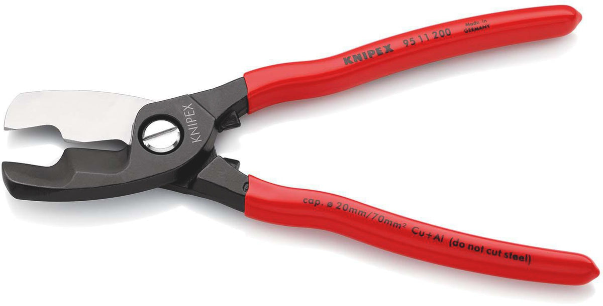 KNIPEX Kabelschere 200 mm Comfort-Griff – Doppelschneide für Kupfer- und Alukabel bis 20 mm Ø