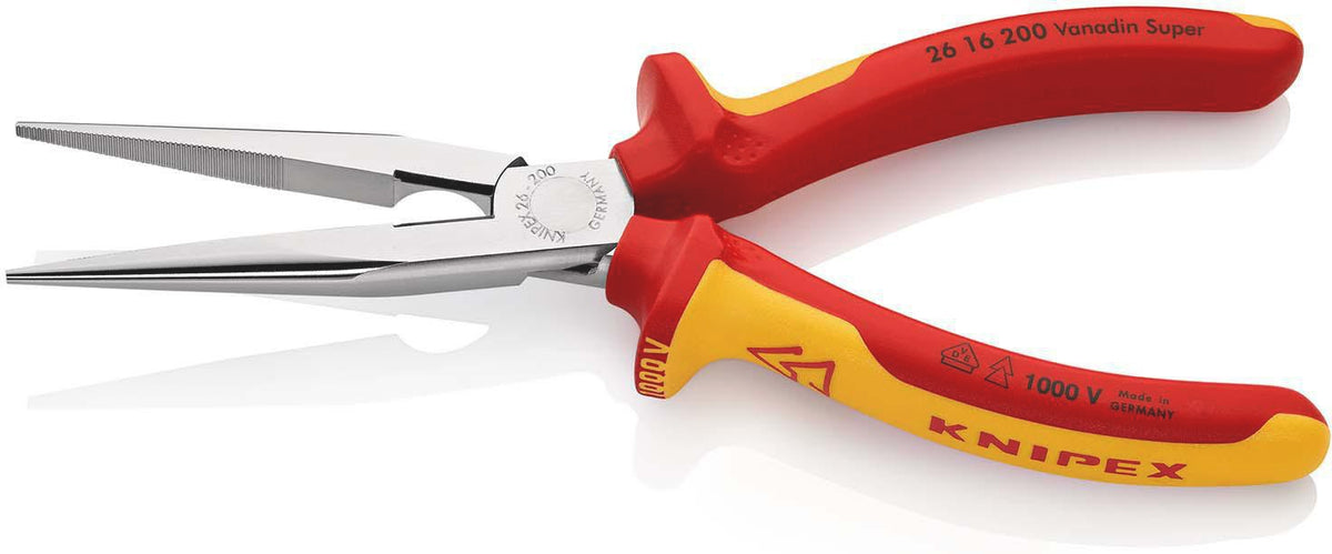 KNIPEX Flachrundzange 200 mm VDE-isoliert mit Befestigungsöse – Storchenschnabelzange
