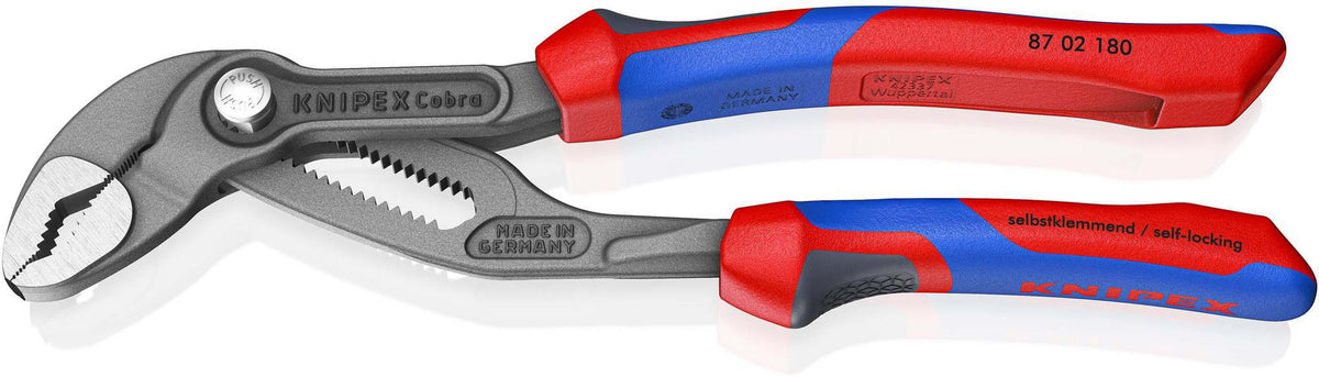 KNIPEX Cobra® Wasserpumpenzange 180 mm – Selbstklemmend, 18 Einstellpositionen, Comfort-Griff