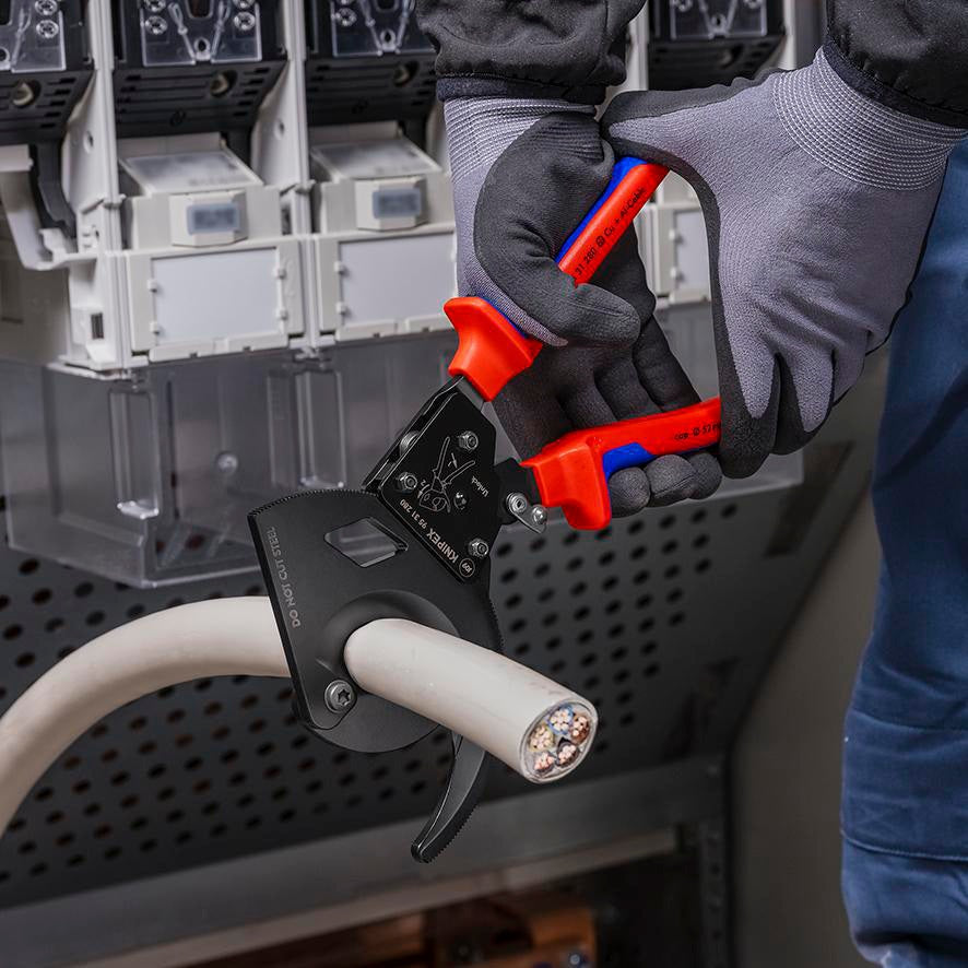 KNIPEX Kabelschneider 250 mm für Cu- und Al-Kabel bis 32 mm – Einhand-Ratschenprinzip