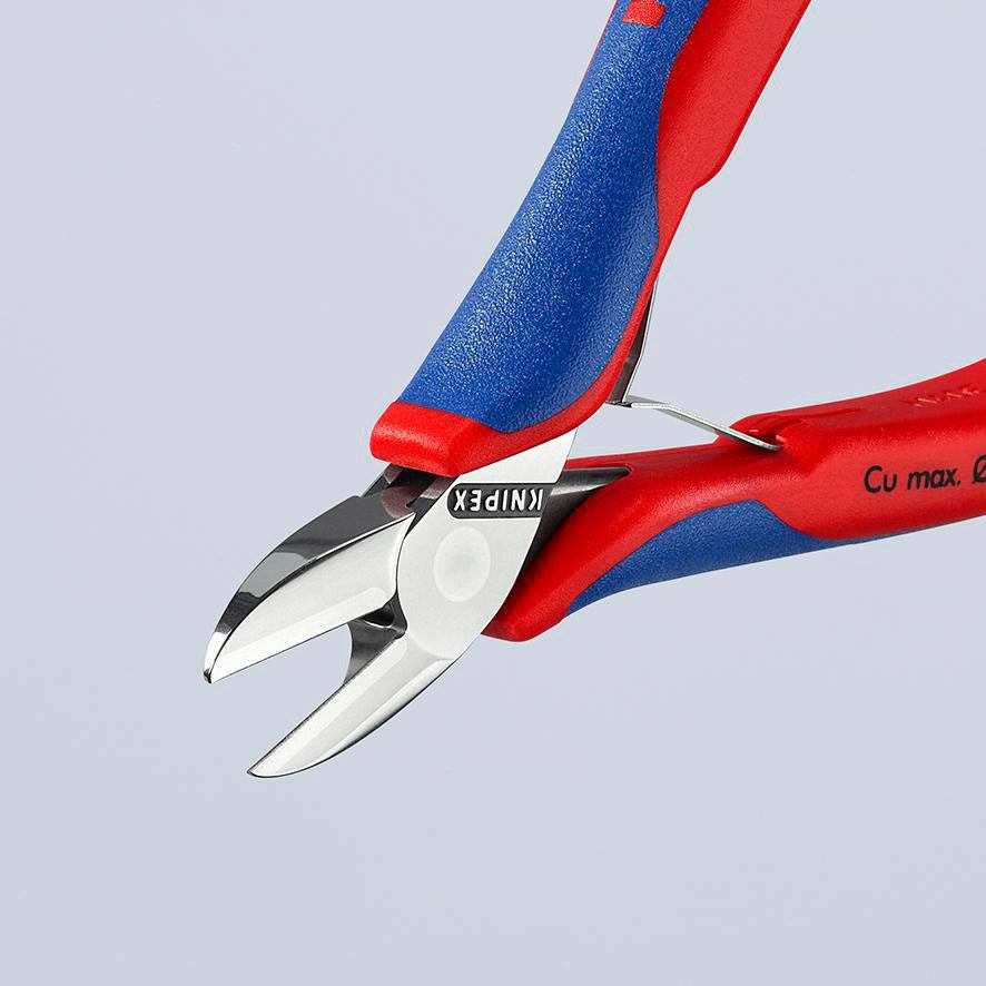 KNIPEX Elektronikseitenschneider 130 mm Form 0 mit Facette und 2K-Hülle, spiegelpolierter Kopf