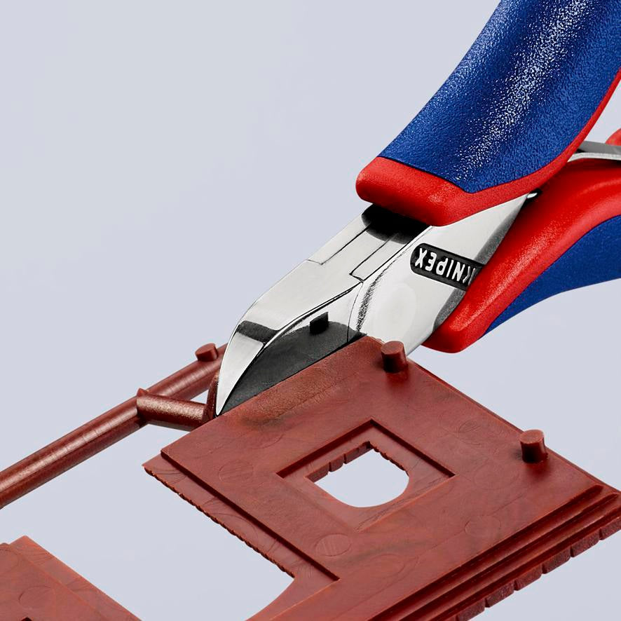 KNIPEX Elektronikseitenschneider 130 mm Form 0 mit Facette und 2K-Hülle, spiegelpolierter Kopf