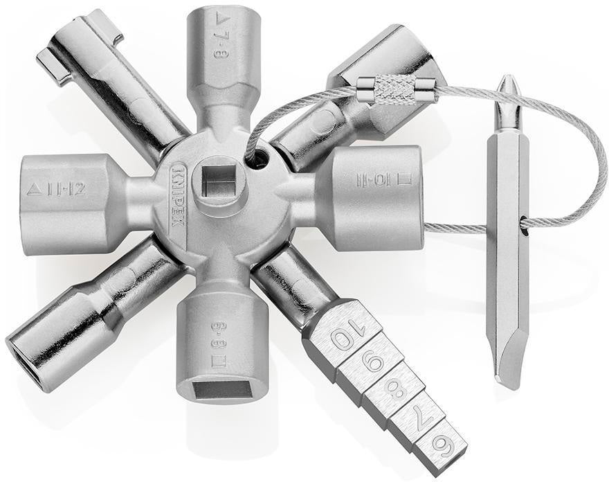KNIPEX Schaltschrankschlüssel TwinKey® mit 6 Funktionen und Magnet-Verbindung