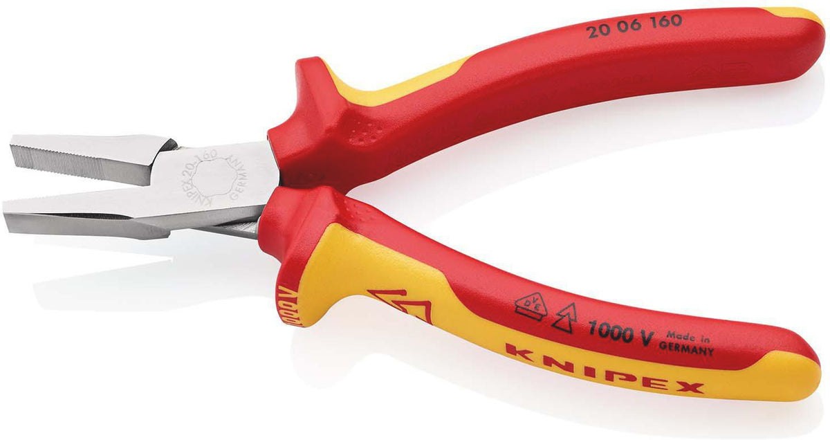 KNIPEX Flachzange 160 mm verchromt – VDE-isoliert bis 1000 V, gezahnte Greifflächen