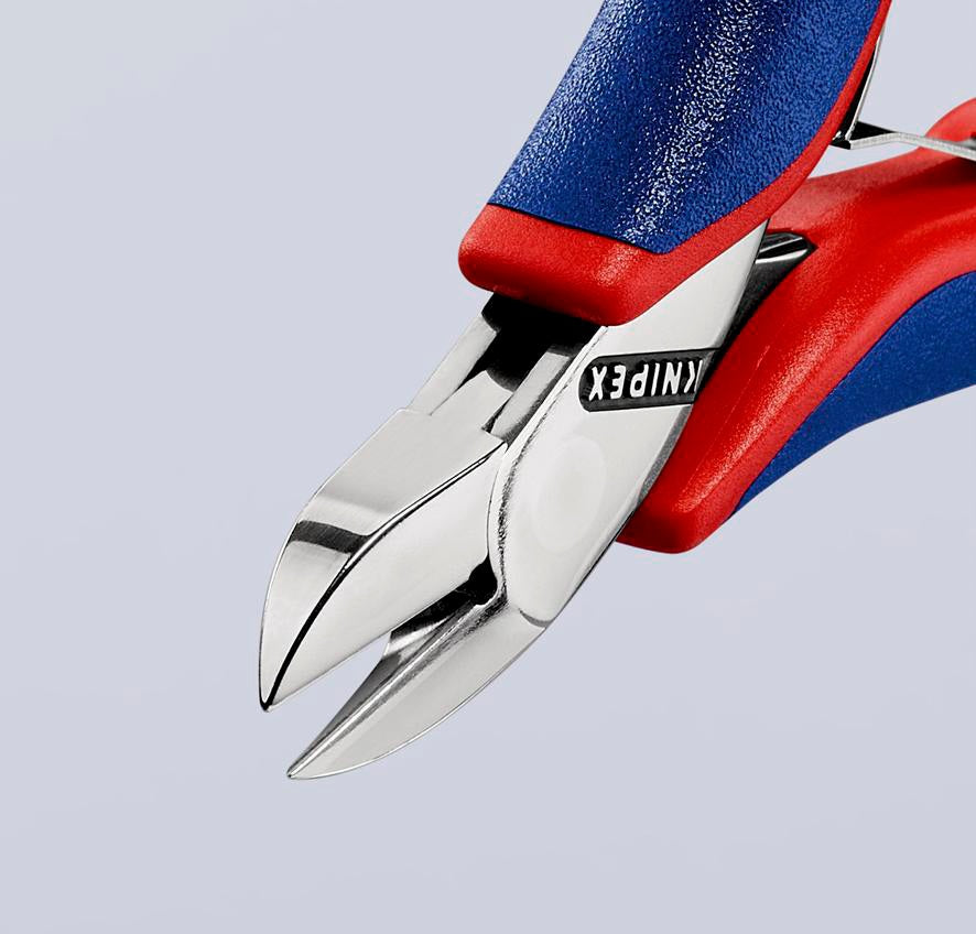 KNIPEX Elektronikseitenschneider 130 mm Form 0 mit Facette und 2K-Hülle, spiegelpolierter Kopf
