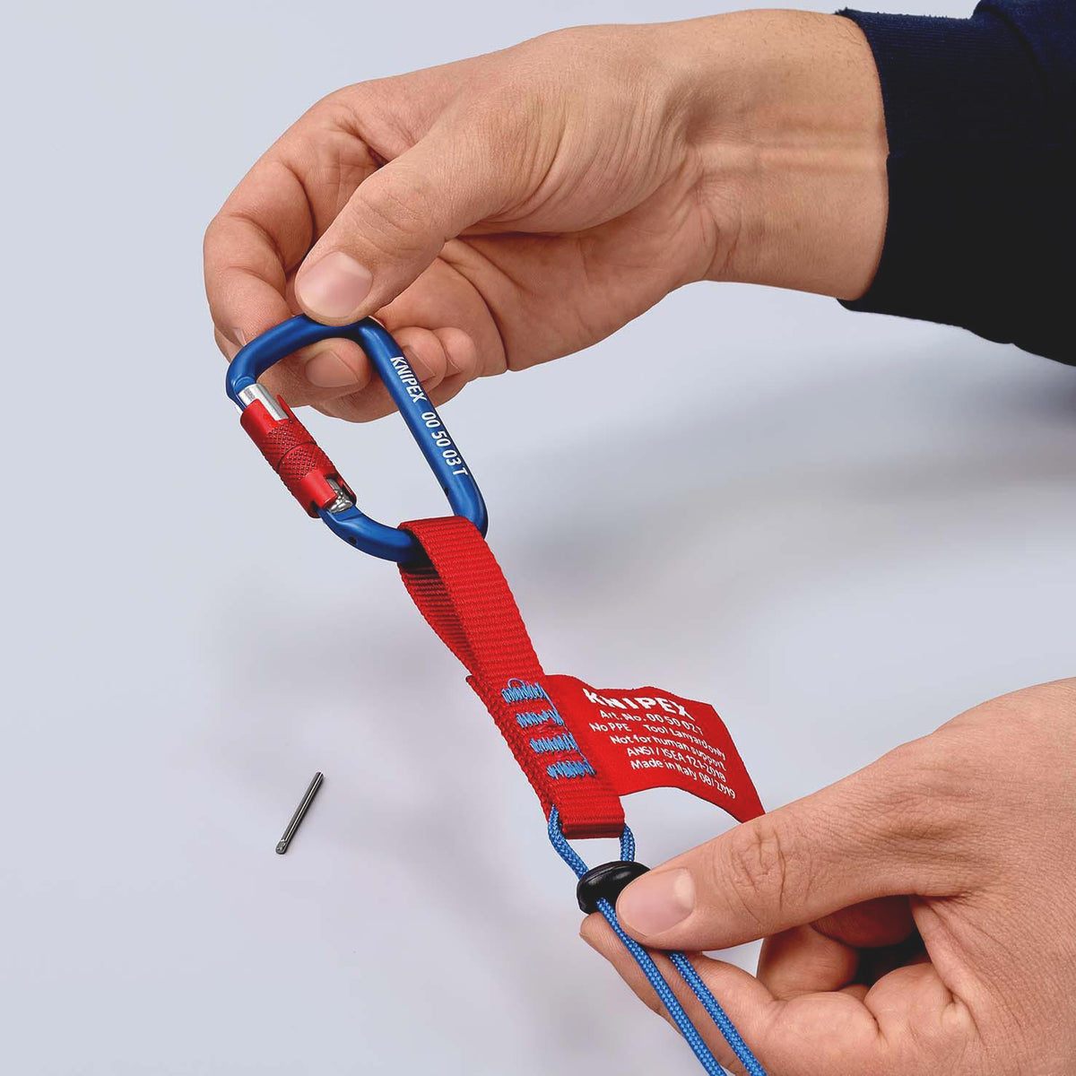 KNIPEX Materialkarabiner 81 mm mit Schraubverschluss blau beschichtet