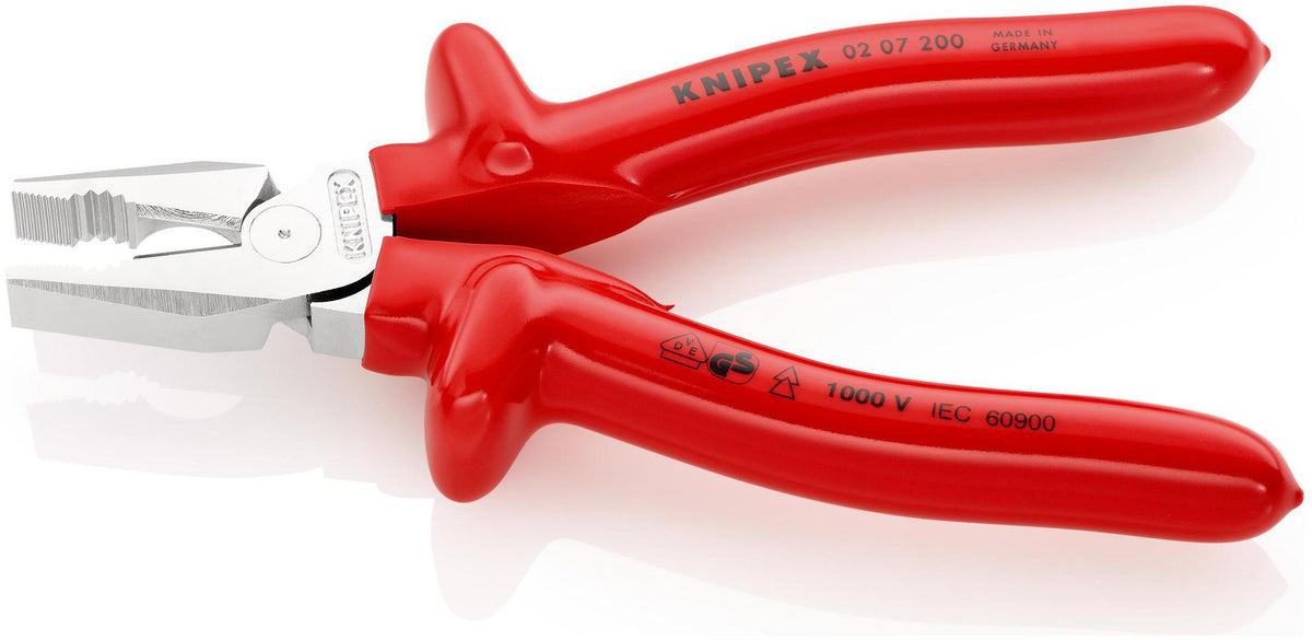 KNIPEX Kraftkombizange VDE 200 mm – 35 % Kraftersparnis, verchromt, tauchisoliert