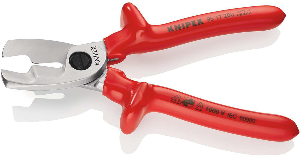 KNIPEX Kabelschere 200 mm VDE-isoliert bis 1000 V mit Doppelschneide für Kupfer- und Alukabel