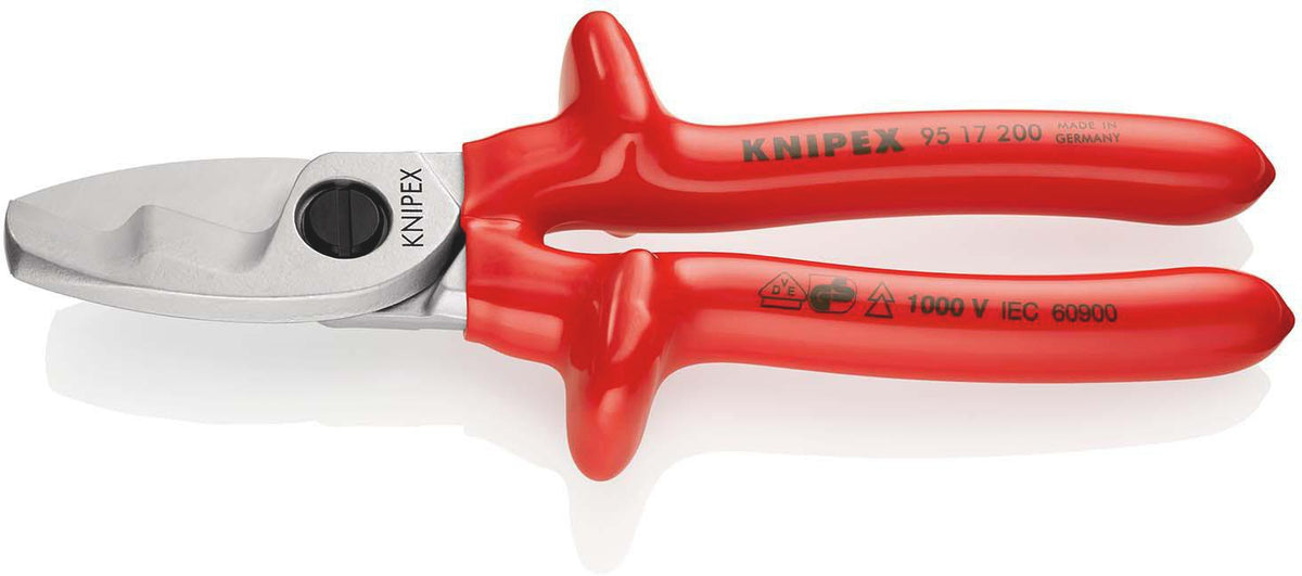 KNIPEX Kabelschere 200 mm VDE-isoliert bis 1000 V mit Doppelschneide für Kupfer- und Alukabel