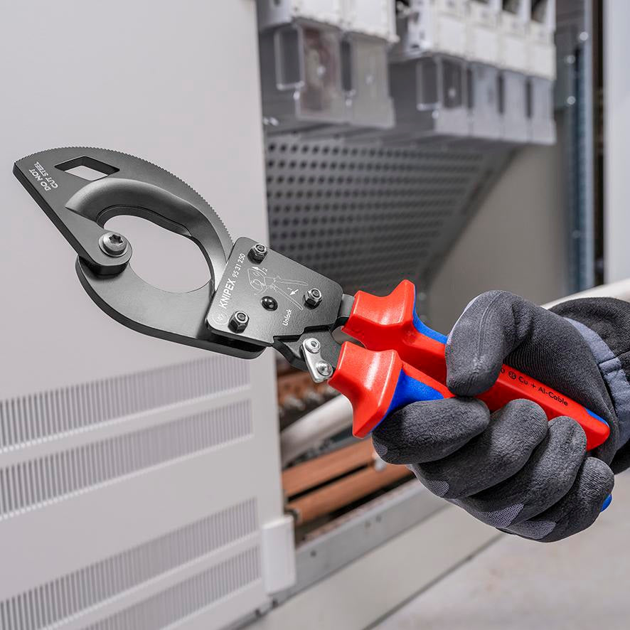 KNIPEX Kabelschneider 250 mm für Cu- und Al-Kabel bis 32 mm – Einhand-Ratschenprinzip