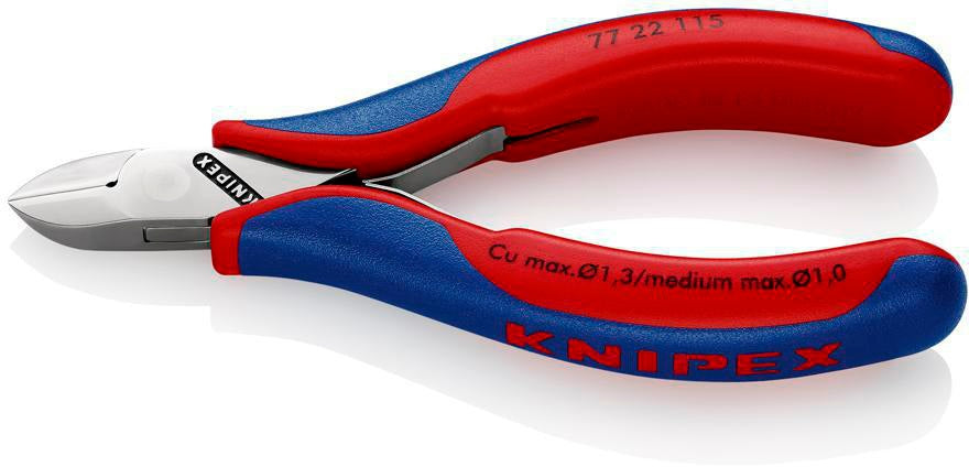 KNIPEX Elektronikseitenschneider 130 mm Form 0 mit Facette und 2K-Hülle, spiegelpolierter Kopf