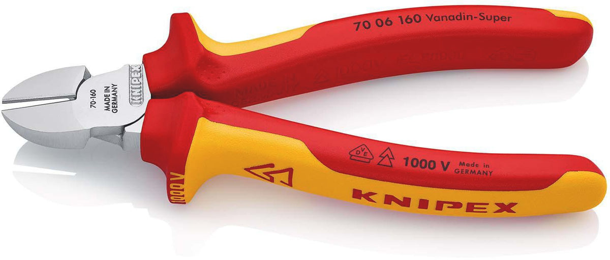 KNIPEX Seitenschneider VDE 160 mm – isoliert bis 1000 V, gehärtete Schneiden