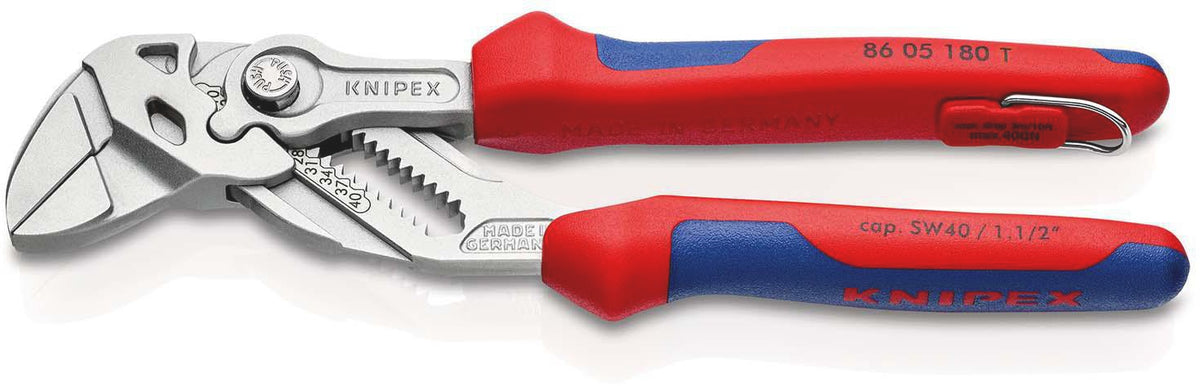KNIPEX Zangenschlüssel 180 mm mit Spannweite 40 mm, verchromt, Mehrkomponenten-Hülle und Befestigungsöse