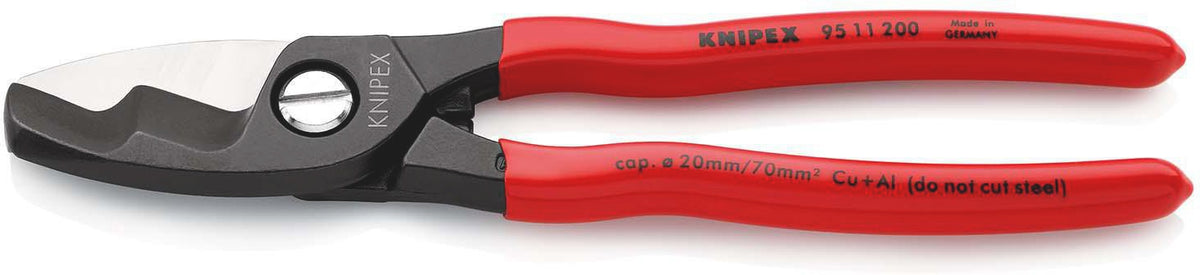 KNIPEX Kabelschere 200 mm Comfort-Griff – Doppelschneide für Kupfer- und Alukabel bis 20 mm Ø