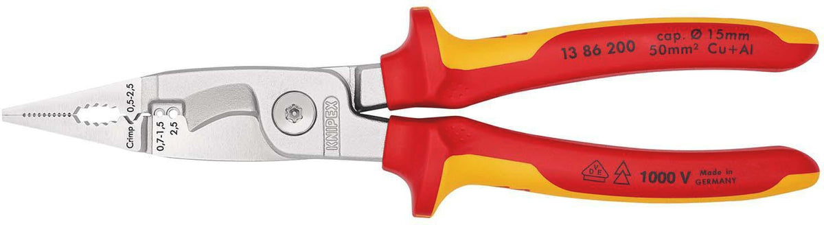 KNIPEX Elektroinstallationszange 200 mm VDE isoliert – Multifunktionszange mit Öse
