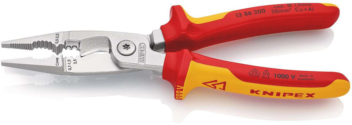 KNIPEX Elektroinstallationszange 200 mm VDE isoliert – Multifunktionszange mit Öse