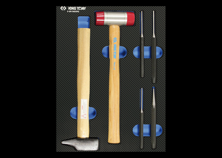 KING TONY Profi-Werkzeuge - Splinttreiber und Hammer in EVAWAVE-Schaumstoffeinlage - 6 tlg. 990106SRE