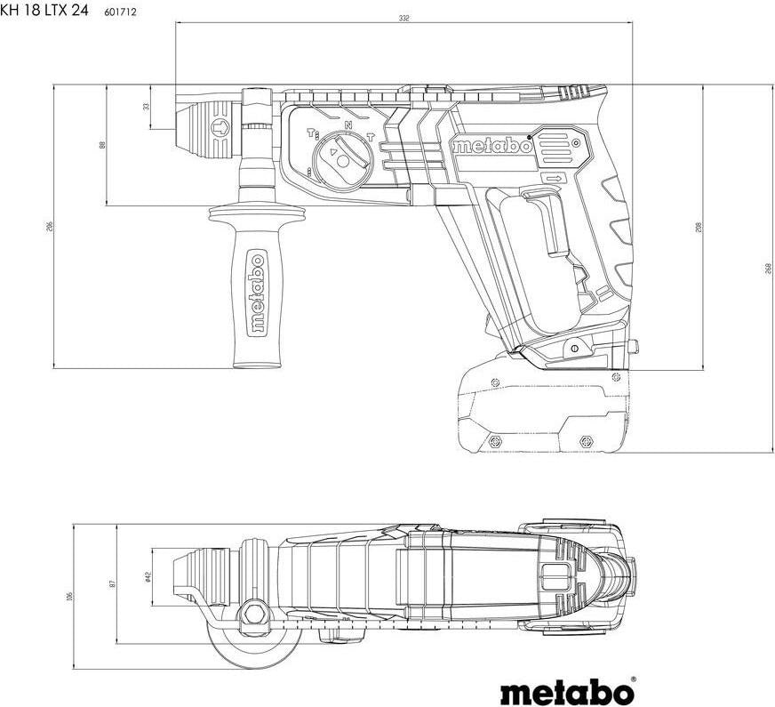 Metabo Akku-Bohrhammer KH 18 LTX 24 – 18 V, 2,1 J, SDS-plus, 24 mm Bohrleistung