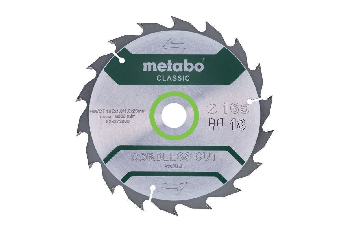 Metabo Kreissägeblatt cordless cut wood classic 165 mm Z18 HW/CT für Akku-Sägen