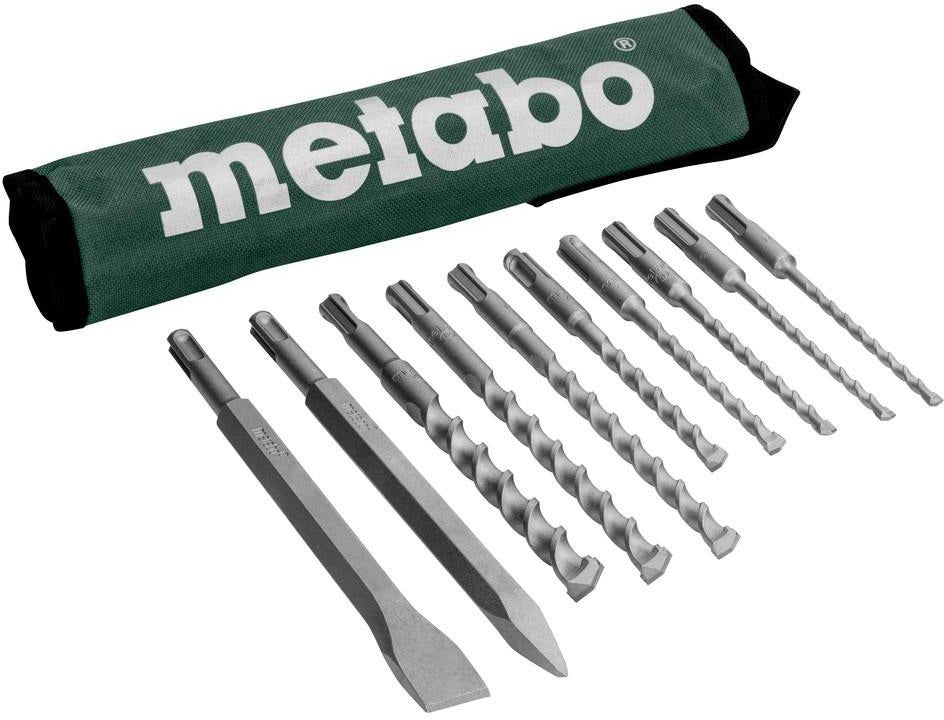Metabo Bohrer-/Meißelsatz SDS-plus 10tlg. in Rolltasche – Hartmetall-Bohrspitze, für Beton, Mauerwerk, Naturstein
